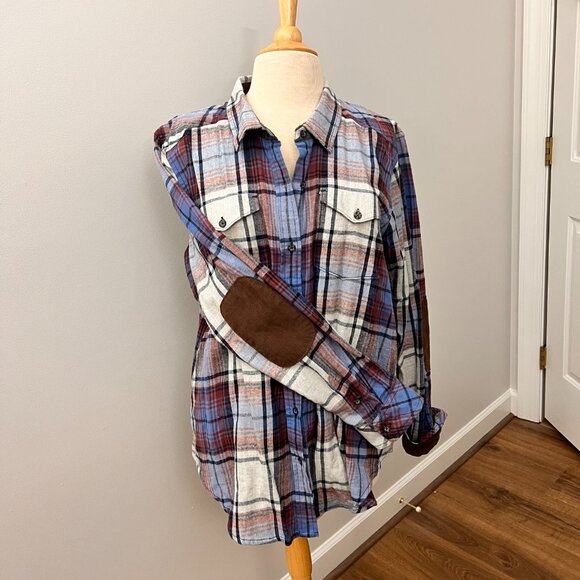 Kavu Flannel Blue Brown Plaid Corduroy Elbow Patch Outdoor Size XL - Picture 11 of 11